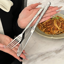 【老板娘自用轻奢款】创意岩石纹牛排刀叉套装304不锈钢西餐餐具