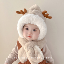 宝宝帽子秋冬款儿童围巾一体帽女孩可爱婴儿毛绒帽冬季男孩护耳帽