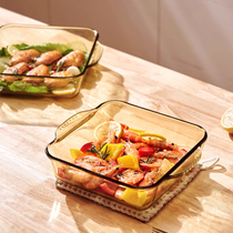 康宁餐具玻璃烤盘烤箱专用烤盘家用烤肉盘平底琥珀色玻璃盘耐高温