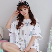 睡衣女夏季新款短袖两件套韩版甜美清新学生运动家居服女士套装