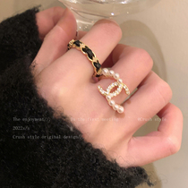 珍珠锆石开口戒指女小众设计感高级食指戒ins赫本风时尚个性指环