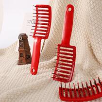 厂家红色梳子便携蓬松大弯镂空排骨梳男女卷发直发造型美发梳定制