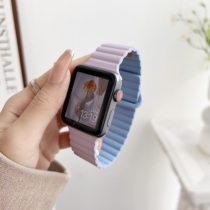 适用苹果手表applewatch99SE新款撞拼色磁吸硅胶表带女iWatch8765