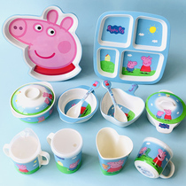 五和小猪佩奇餐具宝宝餐盘婴儿辅食勺叉幼儿园水杯卡通儿童分格盘