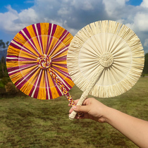 天然拉菲草蒲扇夏季便携手摇草编手工夏天编织彩色扇子送人礼物扇