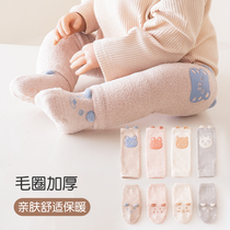 秋冬新款宝宝护膝袜子套装婴幼儿学步防滑毛圈加长筒松口保暖袜套