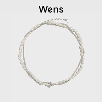Wens天然淡水珍珠双层缠绕项链女轻奢小众设计巴洛克高级感颈链