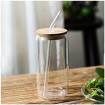 易拉罐杯子自制饮料咖啡冷饮品可乐玻璃水杯大容量吸管杯带盖透明