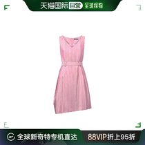 欧洲直邮LV/路易威登 24新款 女士粉色真丝双条纹腰带连衣裙