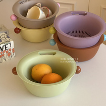 撞色双层沥水篮带把手加厚可挂家用水果盘洗水果篮子厨房洗菜篮