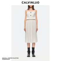 CALVINLUO 吊带百褶拼接连衣裙 23秋冬 七月限定 新品 白色
