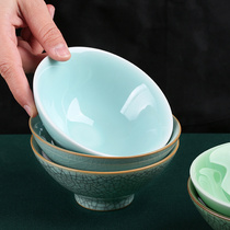 青瓷斗笠碗 日式小碗酒碗 陶瓷米饭碗  家用哥窑冰裂纹5英寸饭碗