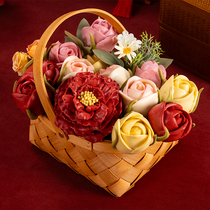 母亲节礼物牡丹玫瑰花篮馒头花馍送女士生日鲜花福袋花饽饽礼盒