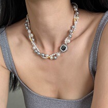 日韩双层叠戴珍珠项链女小众设计高级感颈链2024年新款爆款锁骨链