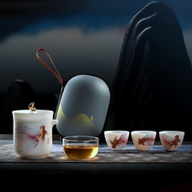 瓷语颠 陶瓷白瓷快客杯一壶二杯三杯功夫茶具便携式茶具旅行套装