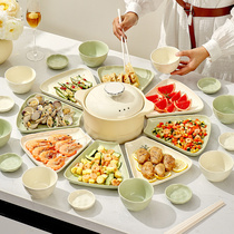 年夜饭拼盘餐具组合盘子菜盘家用奶油风碗盘筷过年团圆桌碗碟套装