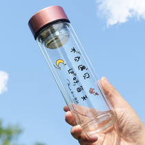 智能玻璃水杯男女便携泡茶杯带盖高硼硅温度显示双层隔热加厚耐热