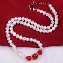新款天然珍珠项链珍珠玛瑙项链淡水女妈妈款送妈妈时尚款老人母亲