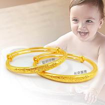 越南沙金手镯婴儿宝宝男女小孩子满月周岁光面镯子仿黄金色不掉色