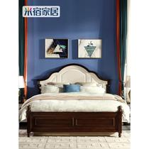米宿家具美式实木高箱床卧室储物婚床现代美式气压结构双人床大床