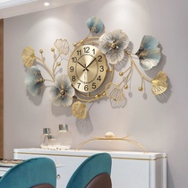 新中式创意挂钟客厅餐厅钟表挂墙轻奢挂钟挂墙钟表装饰银杏叶钟表