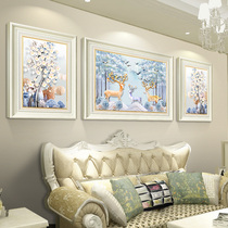 简欧大气沙发背景墙装饰画客厅欧式三联画麋鹿玄关壁画现代有框画