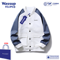 WASSUP FELIPE棒球服外套男女潮牌美式高街青少年宽松休闲夹克蓝