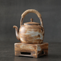 日式粗陶泡茶壶单壶家用蜡烛煮茶器温茶炉复古陶瓷大容量提梁水壶
