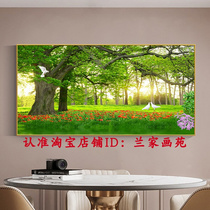 客厅沙发墙花鸟风景树装饰画绿色大树晶瓷画阳光树林森林麋鹿挂画