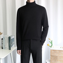 高领毛衣男修身黑色秋冬季加绒加厚针织衫韩版潮流男士内搭打底衫