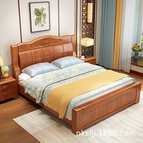 实木床双人1.8米现代简约1.5新中式橡木原木主卧室经济型橡胶木款