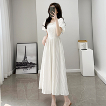 连衣裙2024新款女装法式白色长裙气质显瘦V领赫本风a字裙子夏季女