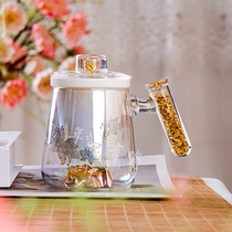 玻璃杯带把女士办公室泡茶杯茶水分离带盖个人专用水杯陶瓷花茶杯