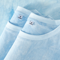 纯棉扎染t恤女蓝色宽松休闲设计感小众上衣2024新款学生韩版短袖