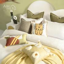艾布之家样板间北欧简约现代黄白色床单四件套小辛巴主题儿童床品