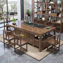 新中式茶桌椅组合家用实木泡茶台办公室一桌五椅功夫茶几套装一体