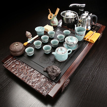 全自动乌金石茶盘套装茶具家用陶瓷功夫整套实木烧水茶台一体茶海