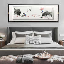 新中式床头挂画国风苏绣实木框餐厅卧室背景墙高档荷花刺绣装饰画