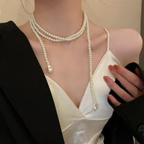 不规双则层珍珠项链多层叠戴颈链叠带复古长款女延长链长串珠加长