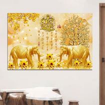 黄金满地招财风水装饰画动物大象吉祥图摇钱树发财树客厅餐厅壁画