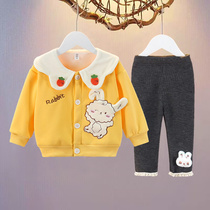 女宝宝秋冬季套装2岁女童加绒加厚外套两件套6个月婴幼儿韩版衣服