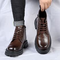 马丁靴男冬季保暖高帮真皮商务高端皮鞋中帮加绒短靴休闲厚底男靴