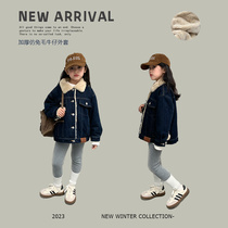 儿童牛仔棉衣外套2023冬季女童宝宝时尚韩版加厚加绒棉服