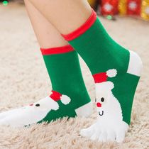 纯棉儿童圣诞五指袜冬季男童女童全棉红色本命年分指袜小孩脚趾袜