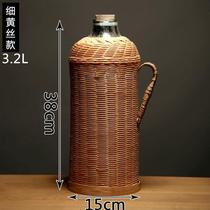 手工竹编复古热水瓶家用传统暖水壶玻璃内胆老式热水壶茶室保温瓶