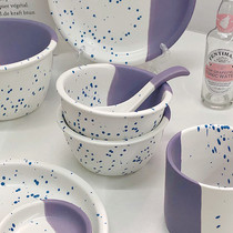 紫蓝泼墨餐具高级感陶瓷碗碟套装家用吃饭碗高颜值碗盘新款2023