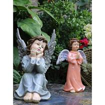 美式乡村复古树脂人物小天使雕塑摆件户外园艺 花园装饰 庭院摆件