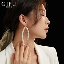 GIFU纯银耳环女长款2021年新款气质天然珍珠耳坠潮显脸瘦耳钉单边