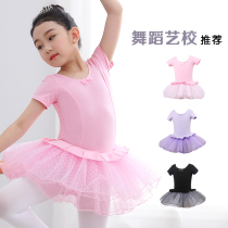 儿童舞蹈服女夏季芭蕾中国练功粉色女孩短袖新款体操考级演出纱裙