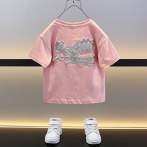 男童粉色T恤短袖夏季2024新款宝宝夏装小童痞帅洋气儿童潮牌上衣